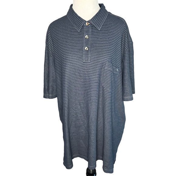 Tommy Bahama Island Zone Blue Gray Striped Pocket Polo Size XXL - Picture 1 of 12